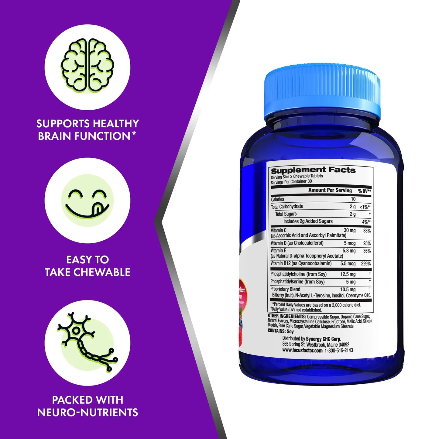 Focus Factor Kids Complete Daily Chewable Vitamins: Multivitamin & Neuro Nutrient (Brain Function) w/Vitamin B12, C, D3-60 Count - dailyvitalstore