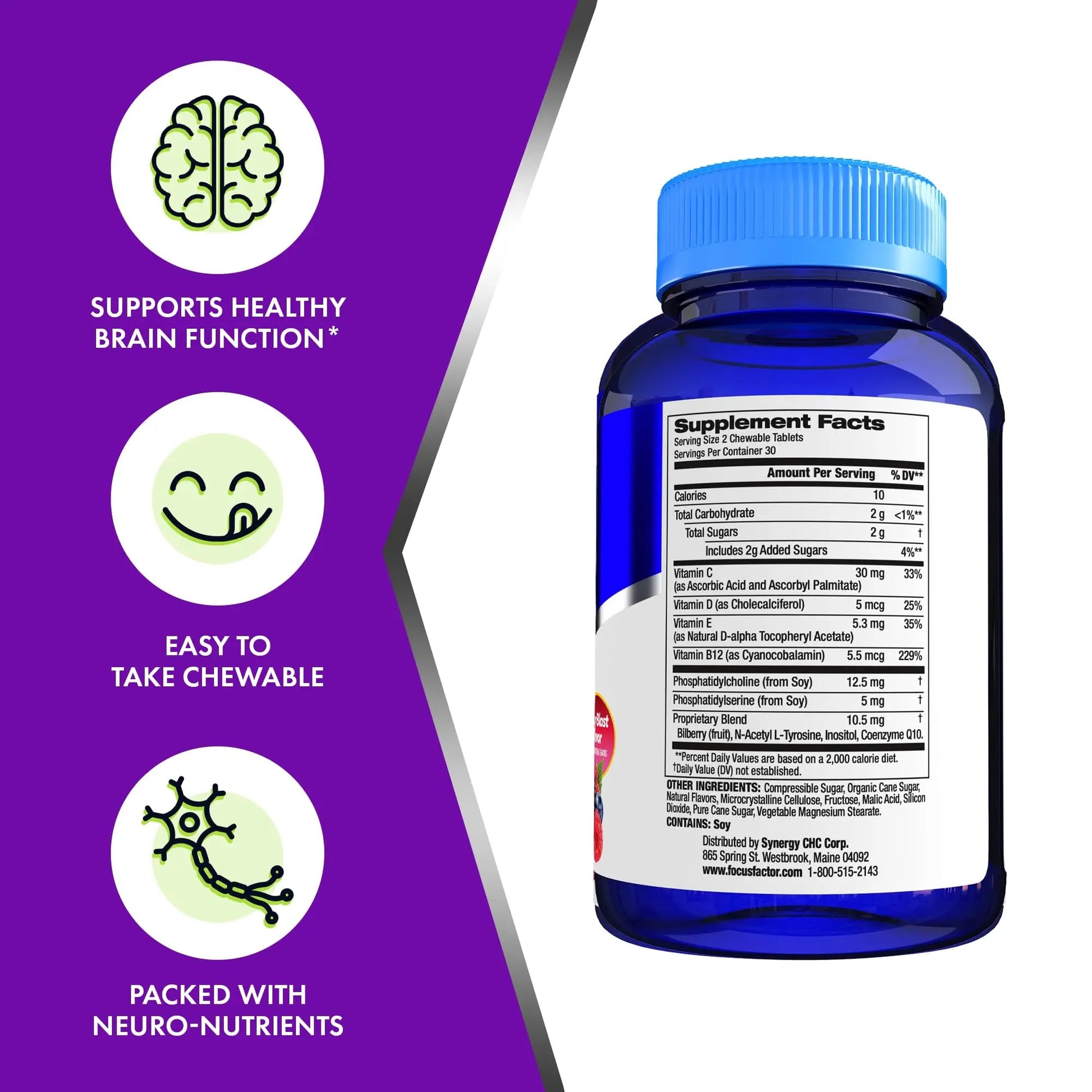 Focus Factor Kids Complete Daily Chewable Vitamins: Multivitamin & Neuro Nutrient (Brain Function) w/Vitamin B12, C, D3-60 Count - dailyvitalstore