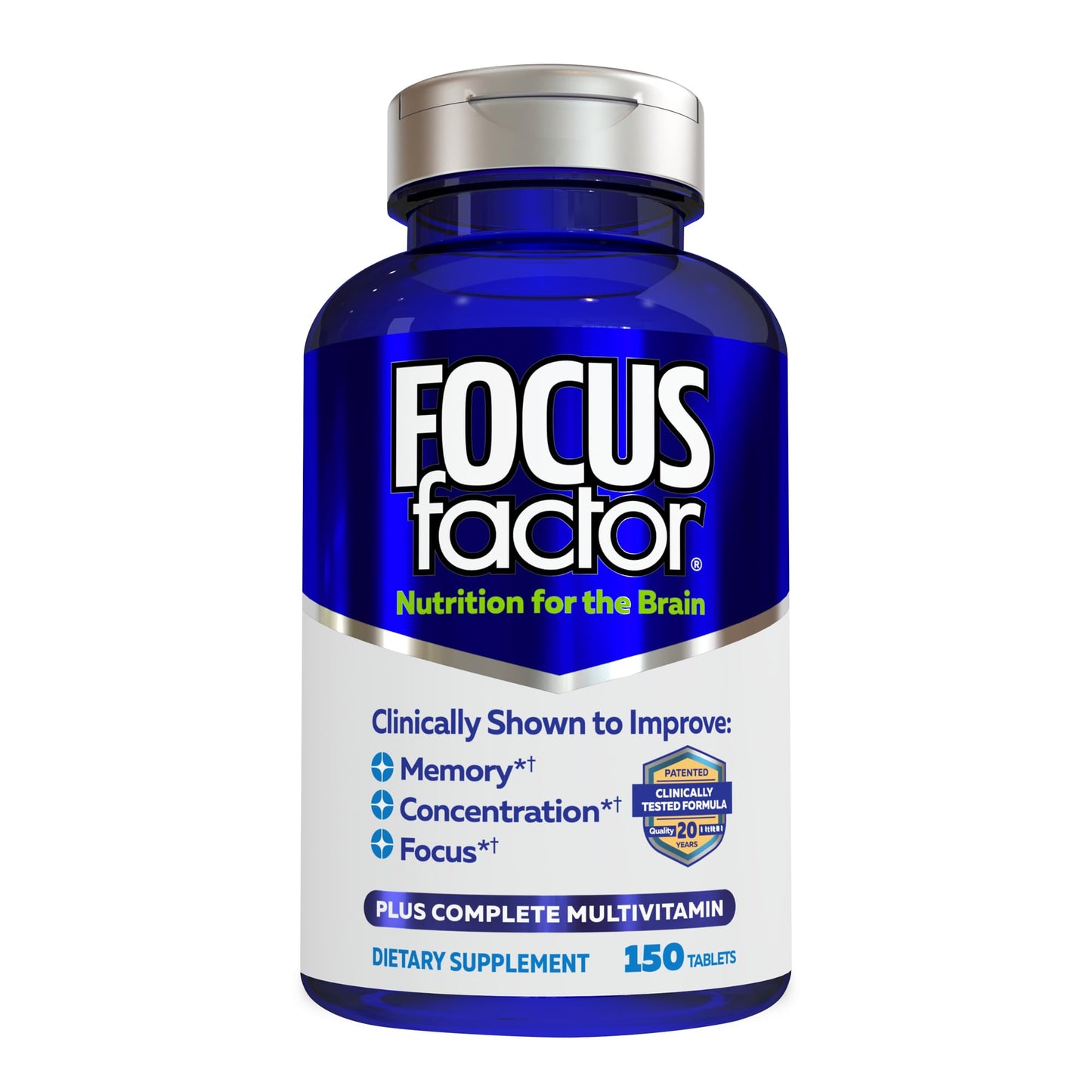 Focus Factor Nutrition for The Brain Improved Memory & Concentration Brain Supplement, 150 Count, 1 Pack (10407) - dailyvitalstore