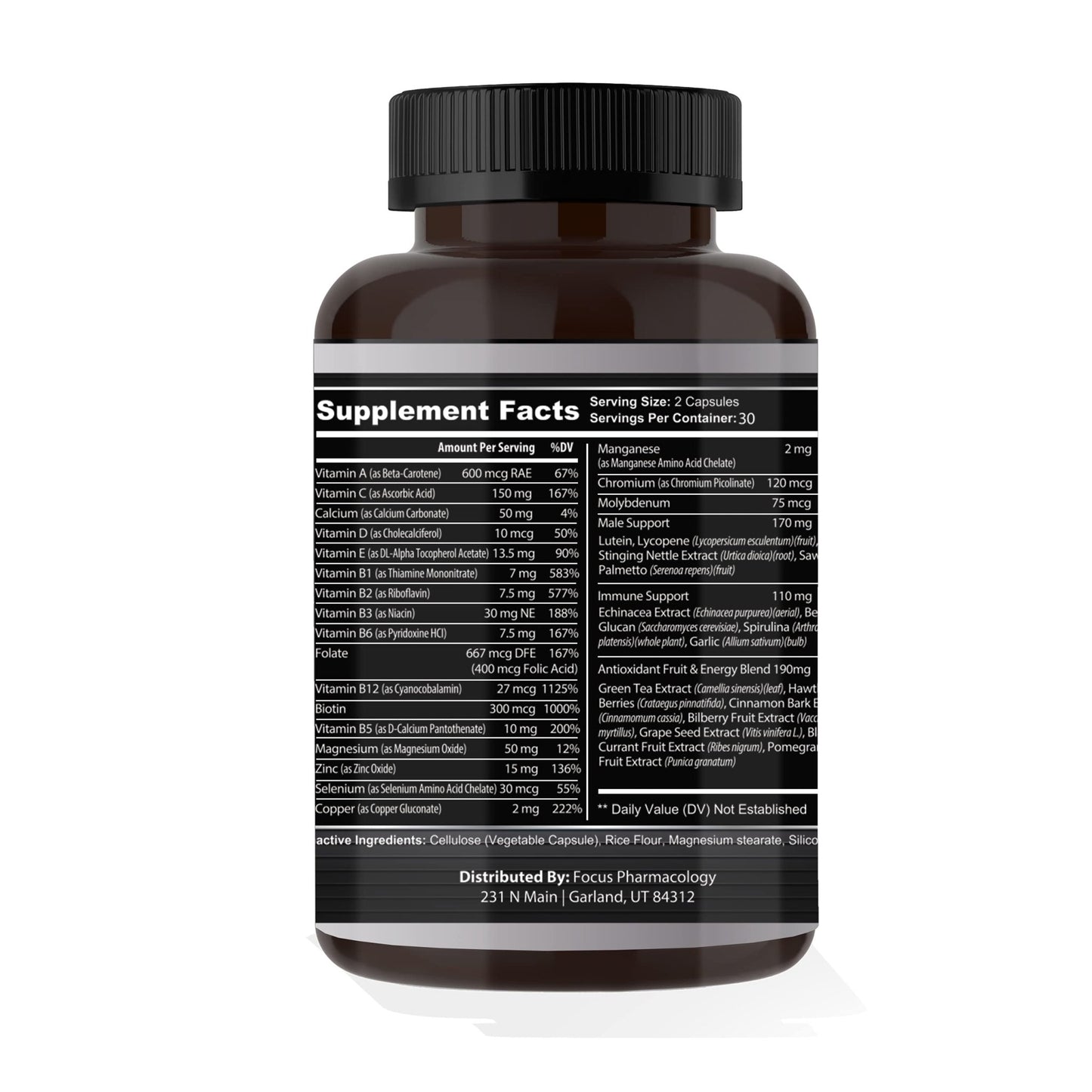 Focus Pharmacology Men's Daily Super Multi-Vitamin for Men - 60 Ct Blend of Vitamins, Minerals, Plus Herbs for Prostate Health and General Energy/Focus - dailyvitalstore