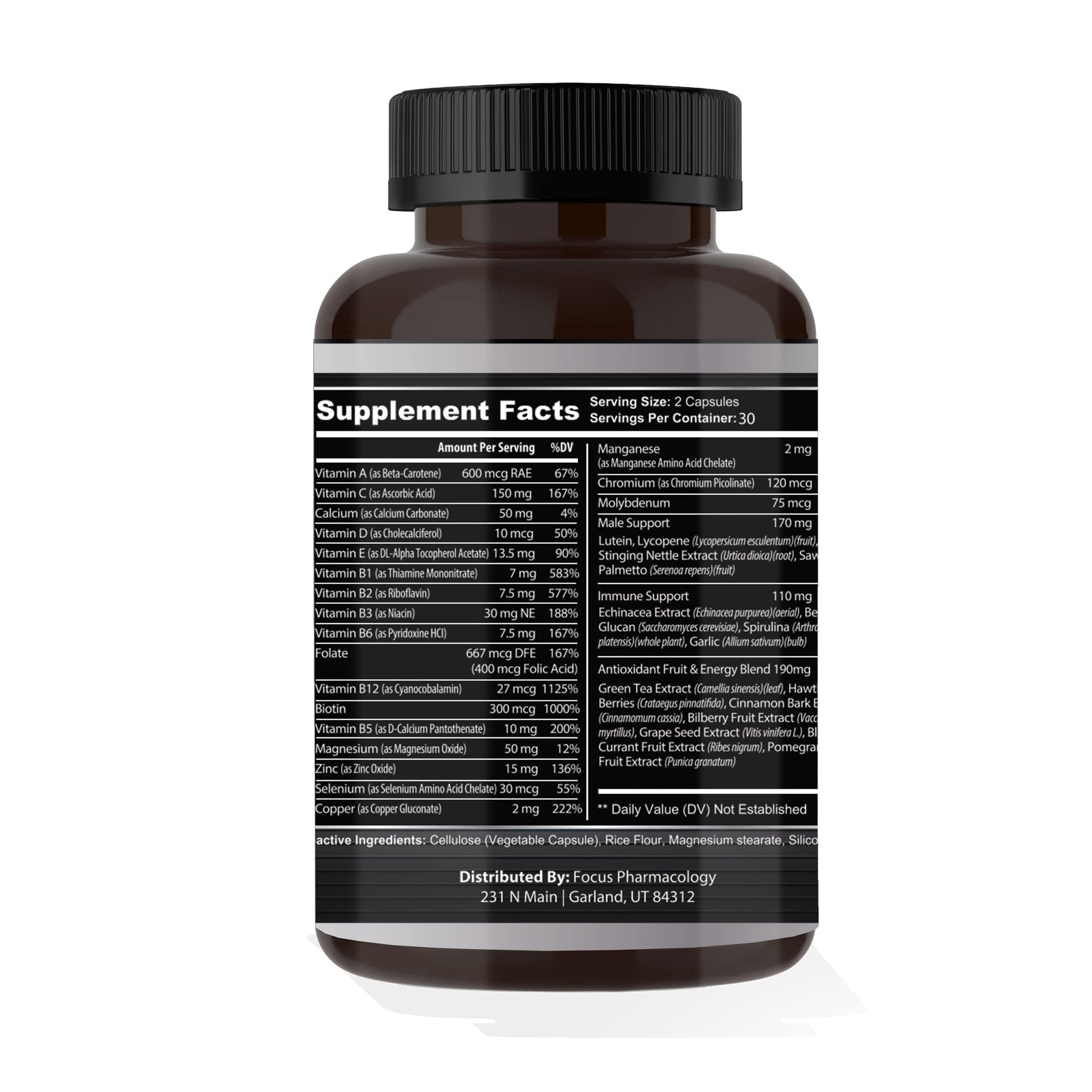 Focus Pharmacology Men's Daily Super Multi-Vitamin for Men - 60 Ct Blend of Vitamins, Minerals, Plus Herbs for Prostate Health and General Energy/Focus - dailyvitalstore