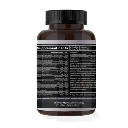 Focus Pharmacology Men's Daily Super Multi-Vitamin for Men - 60 Ct Blend of Vitamins, Minerals, Plus Herbs for Prostate Health and General Energy/Focus - dailyvitalstore