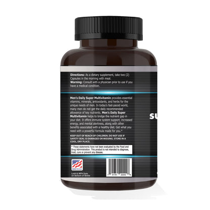 Focus Pharmacology Men's Daily Super Multi-Vitamin for Men - 60 Ct Blend of Vitamins, Minerals, Plus Herbs for Prostate Health and General Energy/Focus - dailyvitalstore