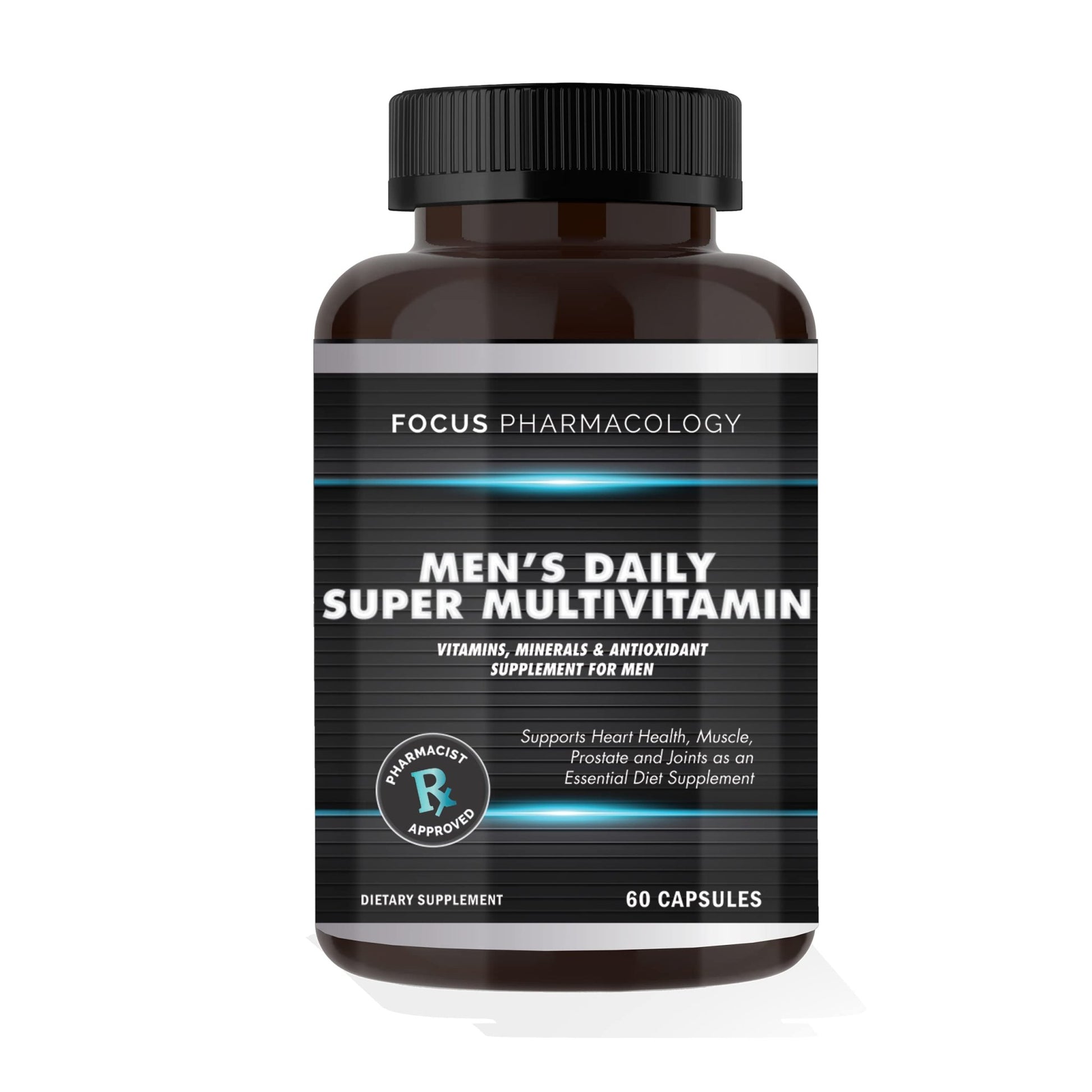 Focus Pharmacology Men's Daily Super Multi-Vitamin for Men - 60 Ct Blend of Vitamins, Minerals, Plus Herbs for Prostate Health and General Energy/Focus - dailyvitalstore
