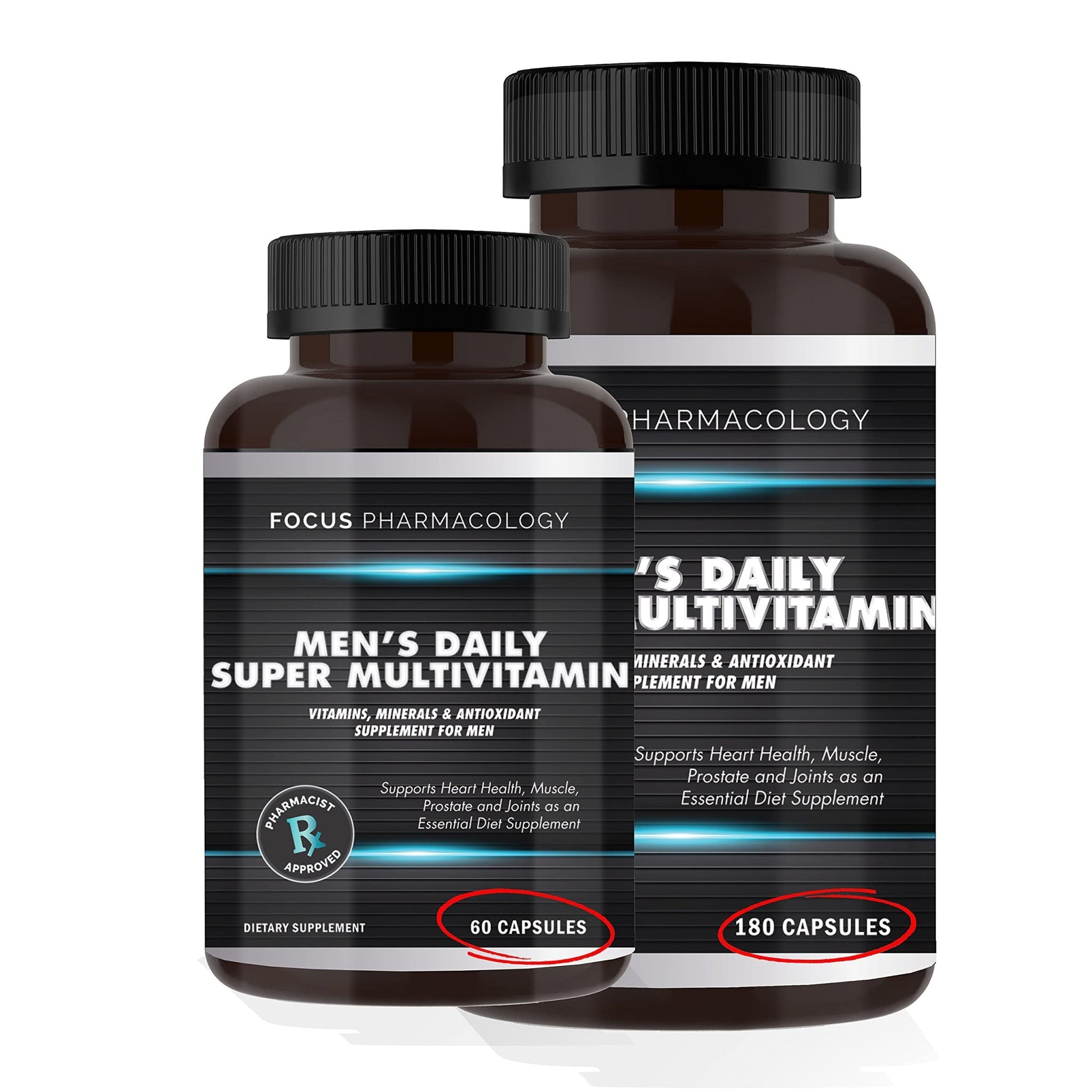Focus Pharmacology Men's Daily Super Multi-Vitamin for Men - 60 Ct Blend of Vitamins, Minerals, Plus Herbs for Prostate Health and General Energy/Focus - dailyvitalstore