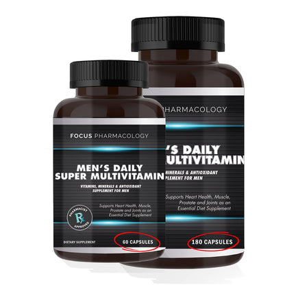 Focus Pharmacology Men's Daily Super Multi-Vitamin for Men - 60 Ct Blend of Vitamins, Minerals, Plus Herbs for Prostate Health and General Energy/Focus - dailyvitalstore