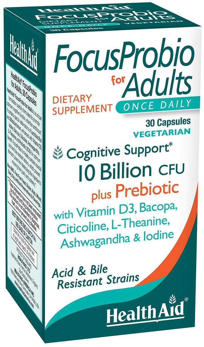 FocusProbio for Adults – 10 Billion CFU Probiotic with Prebiotic, Bacopa, Citicoline, L‑Theanine, Ashwagandha & Vitamin D₃ | Supports Focus, Mood & Gut-Brain Balance – Vegetarian, Once Daily - dailyvitalstore