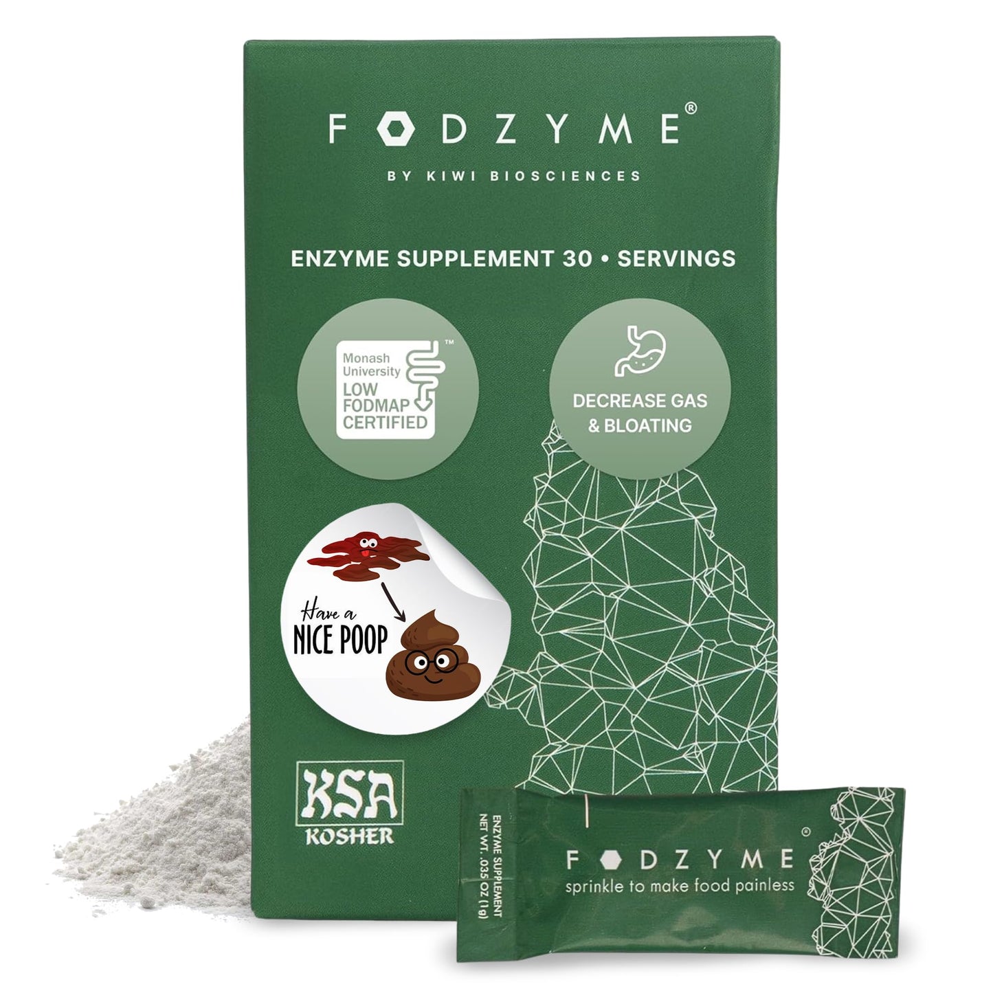 FODZYME® On-The-Go Digestive Enzymes for Gut Health, Relief for Bloating, Gas, Constipation, Diarrhea, Abdominal Pain, Low FODMAP, 30 Dose - dailyvitalstore
