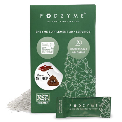 FODZYME® On-The-Go Digestive Enzymes for Gut Health, Relief for Bloating, Gas, Constipation, Diarrhea, Abdominal Pain, Low FODMAP, 30 Dose - dailyvitalstore