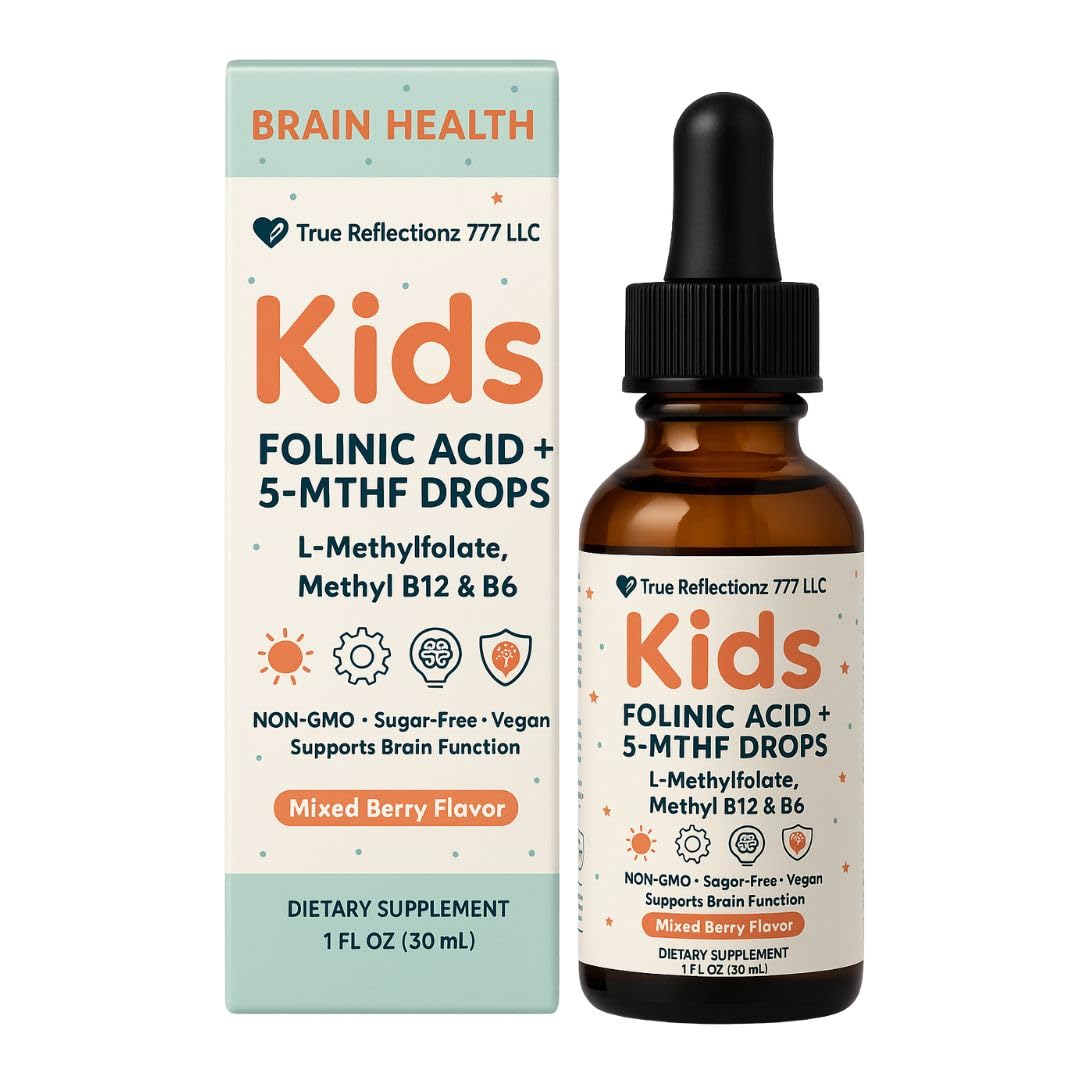 Folinic Acid Drops Kids 800 mcg + L-Methylfolate + B12 +P5P B6 Gentle Methylation Great Taste, Magnesium Glycinate, Vitamin D3 & C Folate Support for Brain,Focus, Mood & Cellular Health 5-MTHF Drops - dailyvitalstore