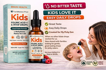 Folinic Acid Drops Kids 800 mcg + L-Methylfolate + B12 +P5P B6 Gentle Methylation Great Taste, Magnesium Glycinate, Vitamin D3 & C Folate Support for Brain,Focus, Mood & Cellular Health 5-MTHF Drops - dailyvitalstore