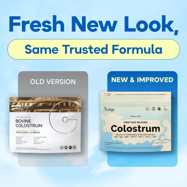Folqs Bovine Colostrum Powder – First-Day Milking for Immune & Gut Support – 60 Servings – Supports Skin & Tissue Health – Made in USA - Amino Acids, Vitamins, Minerals – Kosher - Sustainably Sourced - dailyvitalstore