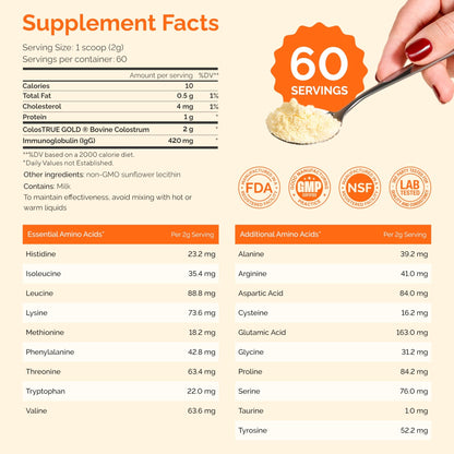Folqs Bovine Colostrum Powder – First-Day Milking for Immune & Gut Support – 60 Servings – Supports Skin & Tissue Health – Made in USA - Amino Acids, Vitamins, Minerals – Kosher - Sustainably Sourced - dailyvitalstore
