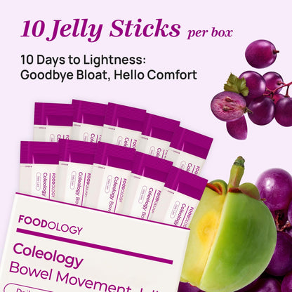 FOODOLOGY Coleology Bowel Movement Jelly (Grape & Prune) – Prebiotic Fiber Supplement for Gut Health & Daily Regularity, Chia Seeds, Korean Supplement – 10 Sticks - dailyvitalstore