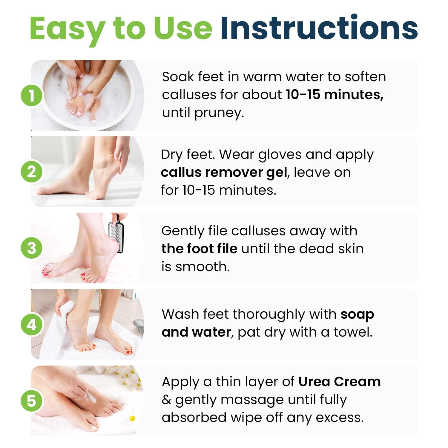 FOOT CURE Exfoliator & Callus Remover Pedicure Set – Care Kit Includes File for Dead Skin, Tea Tree Oil Soak Salts, Urea Cream 40 Percent Removal Gel Made in USA, 4 Piece - dailyvitalstore