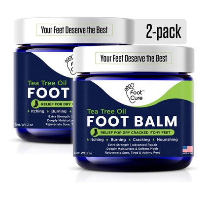 FOOT CURE Tea Tree Oil Balm – Moisturizer for Dry Cracked Feet – Instantly Hydrates & Soothes Irritated Skin & Athlete's Foot – Best Foot Care for Women and Men (Pack of 2) - dailyvitalstore