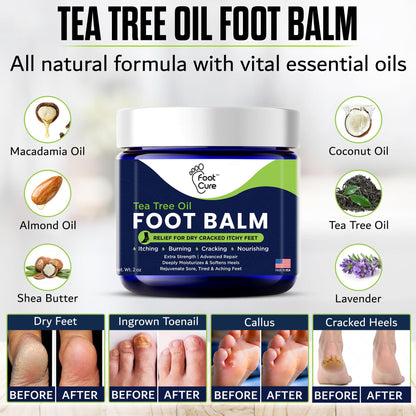 FOOT CURE Tea Tree Oil Balm – Moisturizer for Dry Cracked Feet – Instantly Hydrates & Soothes Irritated Skin & Athlete's Foot – Best Foot Care for Women and Men (Pack of 2) - dailyvitalstore