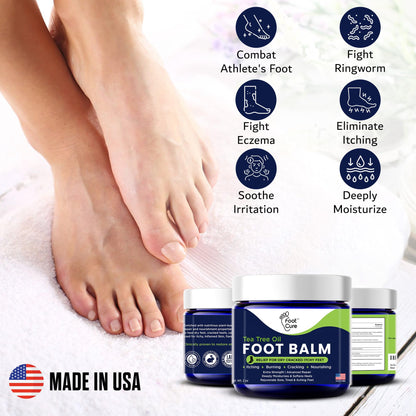 FOOT CURE Tea Tree Oil Balm – Moisturizer for Dry Cracked Feet – Instantly Hydrates & Soothes Irritated Skin & Athlete's Foot – Best Foot Care for Women and Men (Pack of 2) - dailyvitalstore