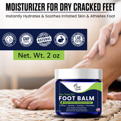 FOOT CURE Tea Tree Oil Balm – Moisturizer for Dry Cracked Feet – Instantly Hydrates & Soothes Irritated Skin & Athlete's Foot – Best Foot Care for Women and Men (Pack of 2) - dailyvitalstore