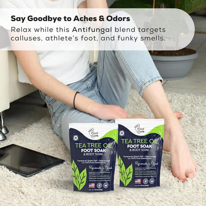 FOOT CURE Tea Tree Oil Foot Soak with Epsom Salt - Best Toenail Fungus Treatment, Athletes Foot & Softens Calluses - Soothes Sore & Tired Feet, Fungal Toe, Foot Odor Scent, Spa Pedicure (Pack of 2) - dailyvitalstore
