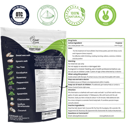 FOOT CURE Tea Tree Oil Foot Soak with Epsom Salt - Best Toenail Fungus Treatment, Athletes Foot & Softens Calluses - Soothes Sore & Tired Feet, Fungal Toe, Foot Odor Scent, Spa Pedicure (Pack of 2) - dailyvitalstore