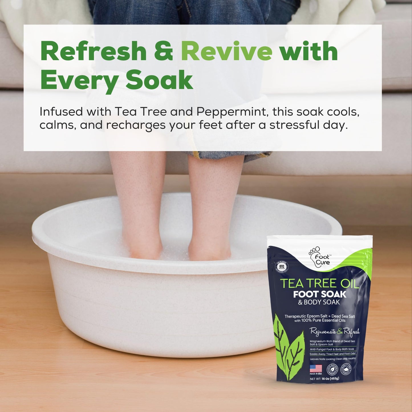 FOOT CURE Tea Tree Oil Foot Soak with Epsom Salt - Best Toenail Fungus Treatment, Athletes Foot & Softens Calluses - Soothes Sore & Tired Feet, Fungal Toe, Foot Odor Scent, Spa Pedicure (Pack of 2) - dailyvitalstore