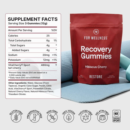 For Wellness Recovery Gummies Restore | Tart Cherry Energy Supplements with Electrolytes for Muscle Soreness, Post-Workout Performance & Recovery - dailyvitalstore