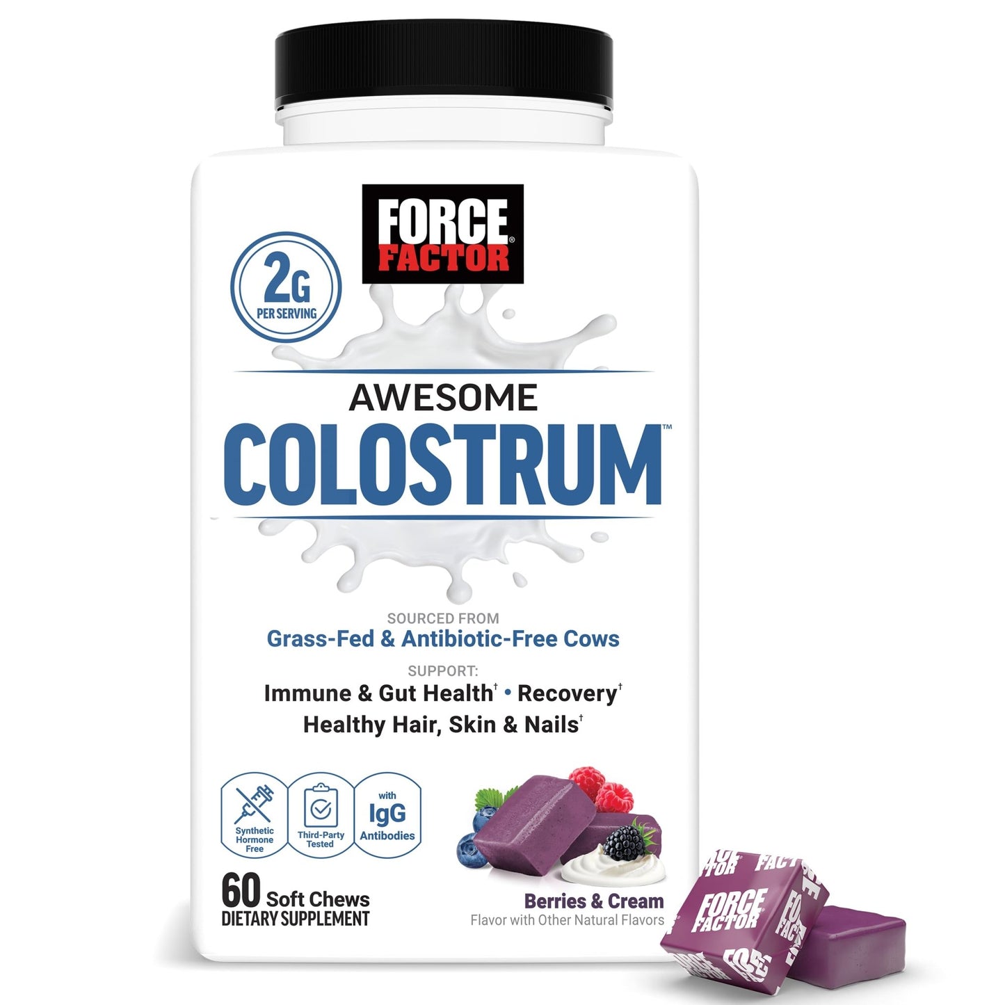 Force Factor Awesome Colostrum Supplement, Berries & Cream, 60 Soft Chews - dailyvitalstore