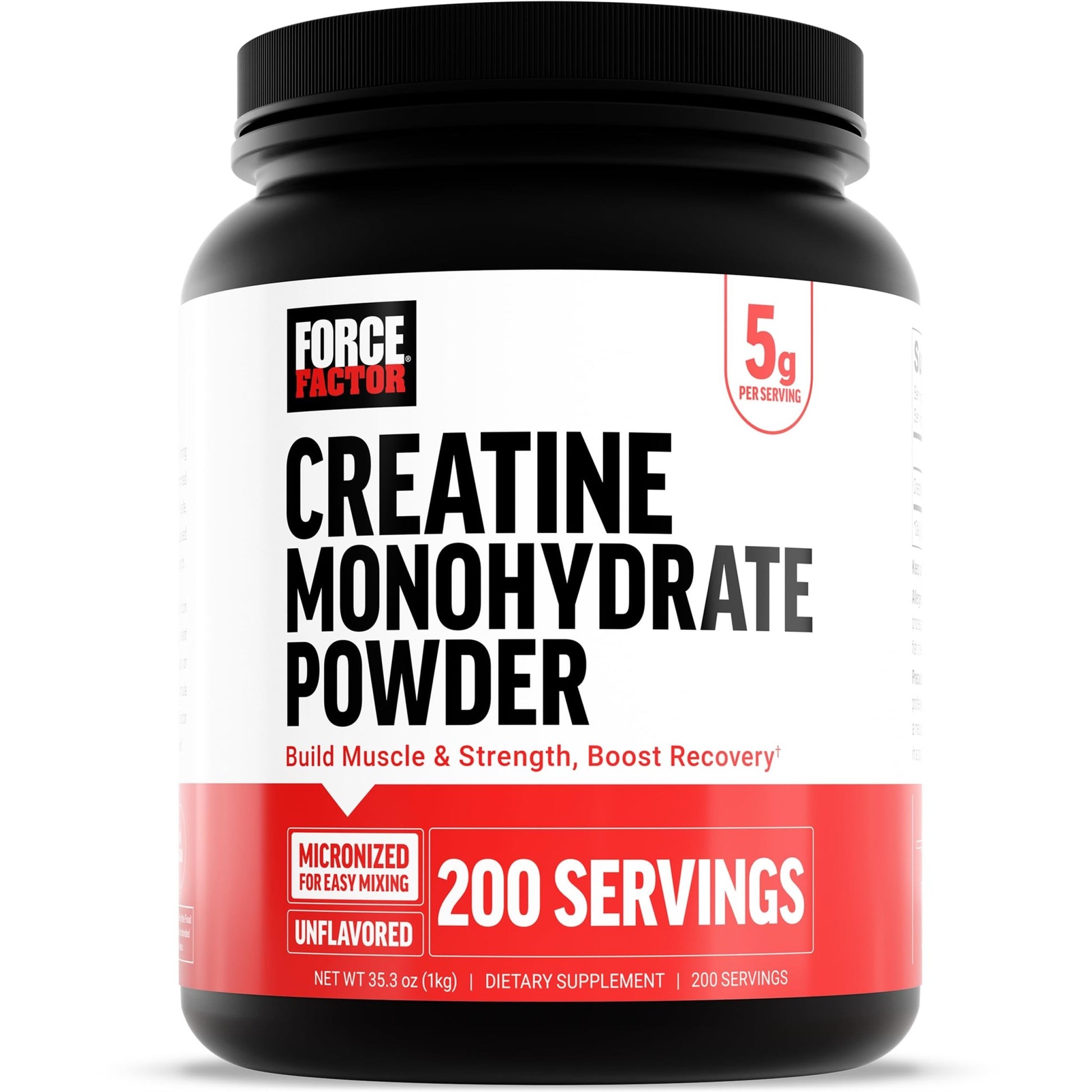 Force Factor Creatine Monohydrate Powder, 5g Micronized Dose to Support Muscle Growth, Strength, Recovery, Cognitive Health & Memory, Unflavored, 200 Servings - dailyvitalstore