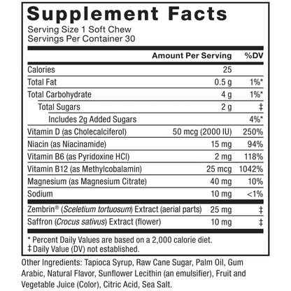 FORCE FACTOR Happy Mood, Mood Support and Mood Balance Supplement to Support Happiness, Positivity, and Stress, Made with Magnesium, Saffron, Zembrin, Non-GMO, Tropical Fruit Flavor, 30 Soft Chews - dailyvitalstore