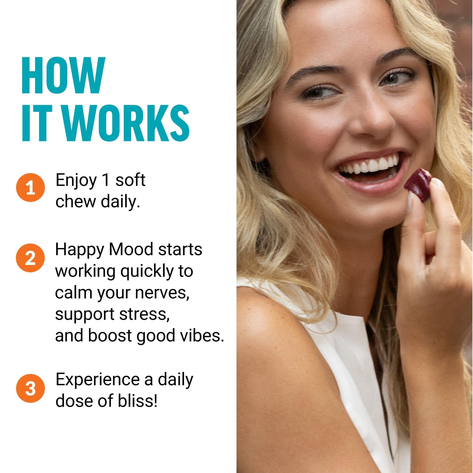 FORCE FACTOR Happy Mood, Mood Support and Mood Balance Supplement to Support Happiness, Positivity, and Stress, Made with Magnesium, Saffron, Zembrin, Non-GMO, Tropical Fruit Flavor, 30 Soft Chews - dailyvitalstore