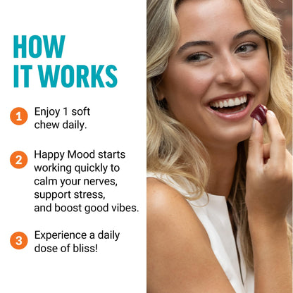 FORCE FACTOR Happy Mood, Mood Support and Mood Balance Supplement to Support Happiness, Positivity, and Stress, Made with Magnesium, Saffron, Zembrin, Non-GMO, Tropical Fruit Flavor, 30 Soft Chews - dailyvitalstore