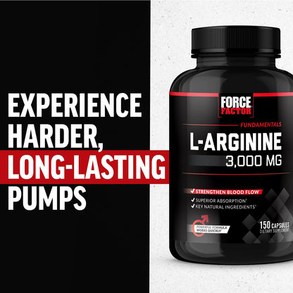 Force Factor L-Arginine Nitric Oxide Supplement with BioPerine to Help Build Muscle and Support Stronger Blood Flow, Circulation, Nutrient Delivery - dailyvitalstore