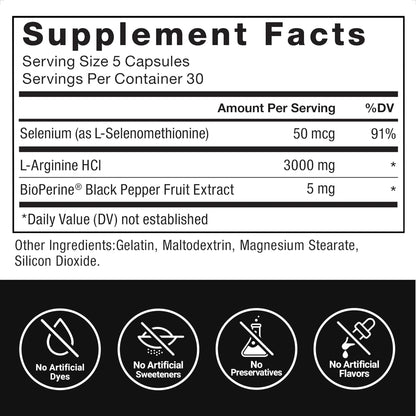 Force Factor L-Arginine Nitric Oxide Supplement with BioPerine to Help Build Muscle and Support Stronger Blood Flow, Circulation, Nutrient Delivery - dailyvitalstore