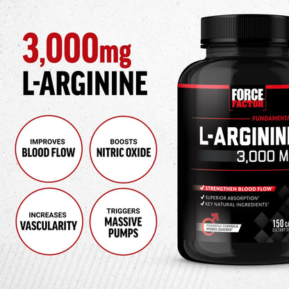 Force Factor L-Arginine Nitric Oxide Supplement with BioPerine to Help Build Muscle and Support Stronger Blood Flow, Circulation, Nutrient Delivery - dailyvitalstore