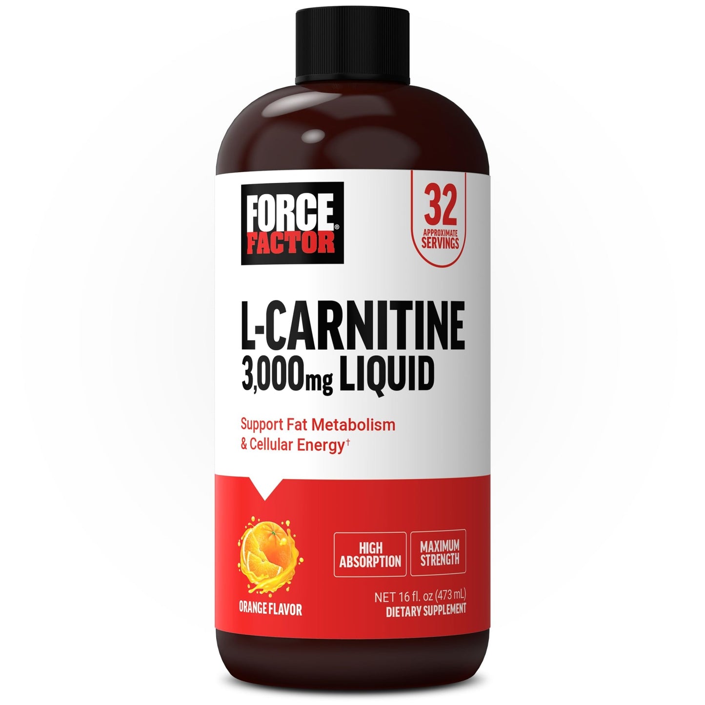 Force Factor L-Carnitine Liquid 3000mg, Maximum Strength Supplement to Support Fat Metabolism, Cellular Energy & Muscle Recovery, High Absorbing - dailyvitalstore