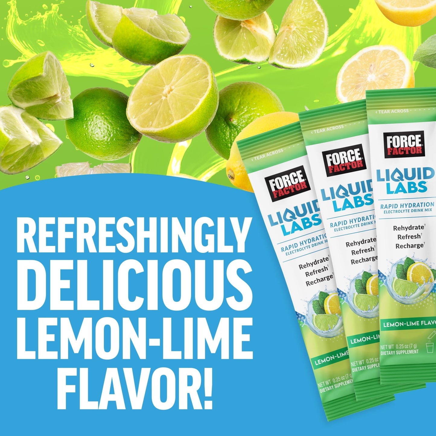 Force Factor Liquid Labs Electrolytes Powder Packets—Lemon Lime—Hydration Packets to Make Electrolyte Water with 5 Essential Electrolytes, Vitamins, Minerals - dailyvitalstore