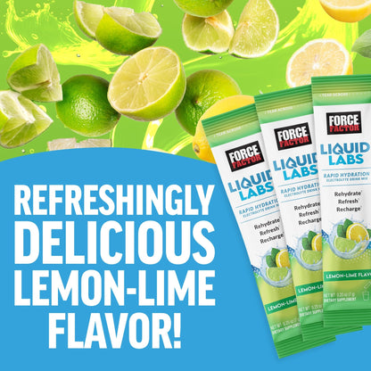Force Factor Liquid Labs Electrolytes Powder Packets—Lemon Lime—Hydration Packets to Make Electrolyte Water with 5 Essential Electrolytes, Vitamins, Minerals - dailyvitalstore