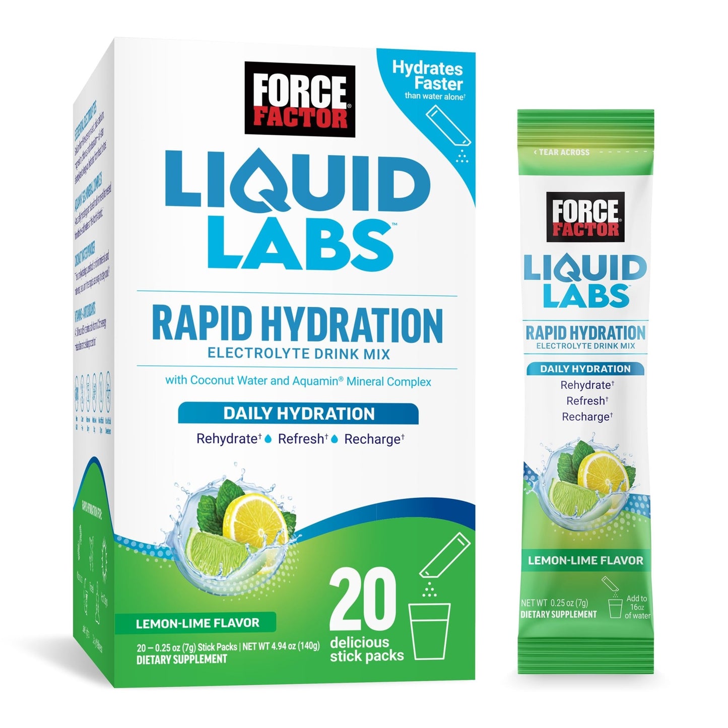 Force Factor Liquid Labs Electrolytes Powder Packets—Lemon Lime—Hydration Packets to Make Electrolyte Water with 5 Essential Electrolytes, Vitamins, Minerals - dailyvitalstore