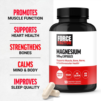 Force Factor Magnesium Complex Supplement to Support Muscles, Bones, Nerves, and Cardiovascular Health, Magnesium Glycinate, Magnesium Citrate, and Magnesium Oxide, Vegan, Non-GMO, 90 Capsules - dailyvitalstore