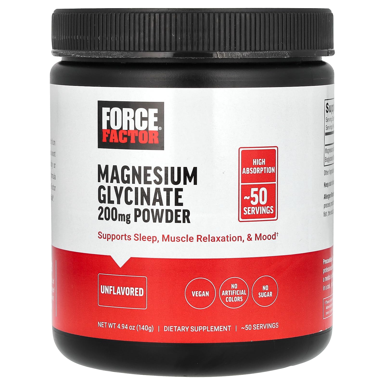 Force Factor Magnesium Glycinate 200mg, Magnesium Supplement for Women and Men to Support Sleep, Muscle Relaxation, and Mood, High Absorption, Vegan, 50 Servings - dailyvitalstore
