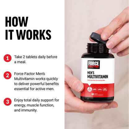 Force Factor Men’s Multivitamins, Multivitamin for Men Plus Amino Acids Supplement with 27 Vitamins and Minerals, and Phytonutrients to Support Energy, and Immunity, 60 Tablets - dailyvitalstore