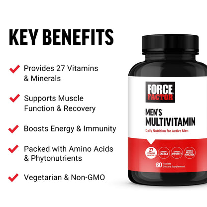 Force Factor Men’s Multivitamins, Multivitamin for Men Plus Amino Acids Supplement with 27 Vitamins and Minerals, and Phytonutrients to Support Energy, and Immunity, 60 Tablets - dailyvitalstore