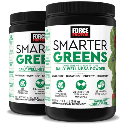 Force Factor Smarter Greens Daily Wellness Powder 2-Pack to Support Energy, Immunity & Digestion, Superfood Greens Powder with Vitamins, Minerals & Probiotics, Unflavored, 60 Servings - dailyvitalstore