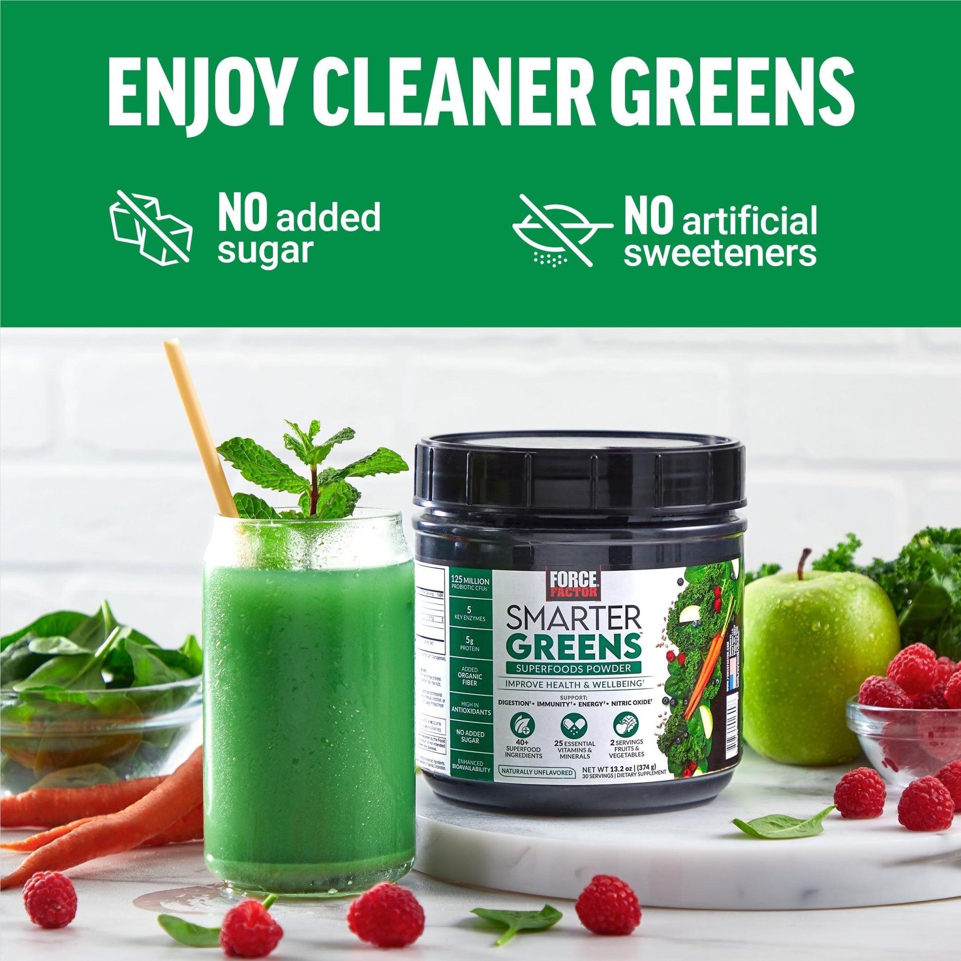 Force Factor Smarter Greens Superfoods Powder, 2-Pack, Supports Digestion and Bloating, Immunity, and Energy, Greens Powder with Probiotics, Digestive Enzymes, Antioxidants, and Fiber, 60 Servings - dailyvitalstore
