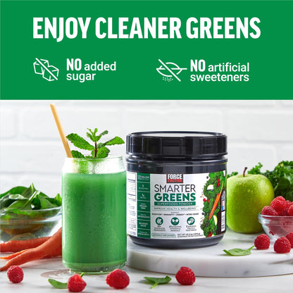 Force Factor Smarter Greens Superfoods Powder, 2-Pack, Supports Digestion and Bloating, Immunity, and Energy, Greens Powder with Probiotics, Digestive Enzymes, Antioxidants, and Fiber, 60 Servings - dailyvitalstore