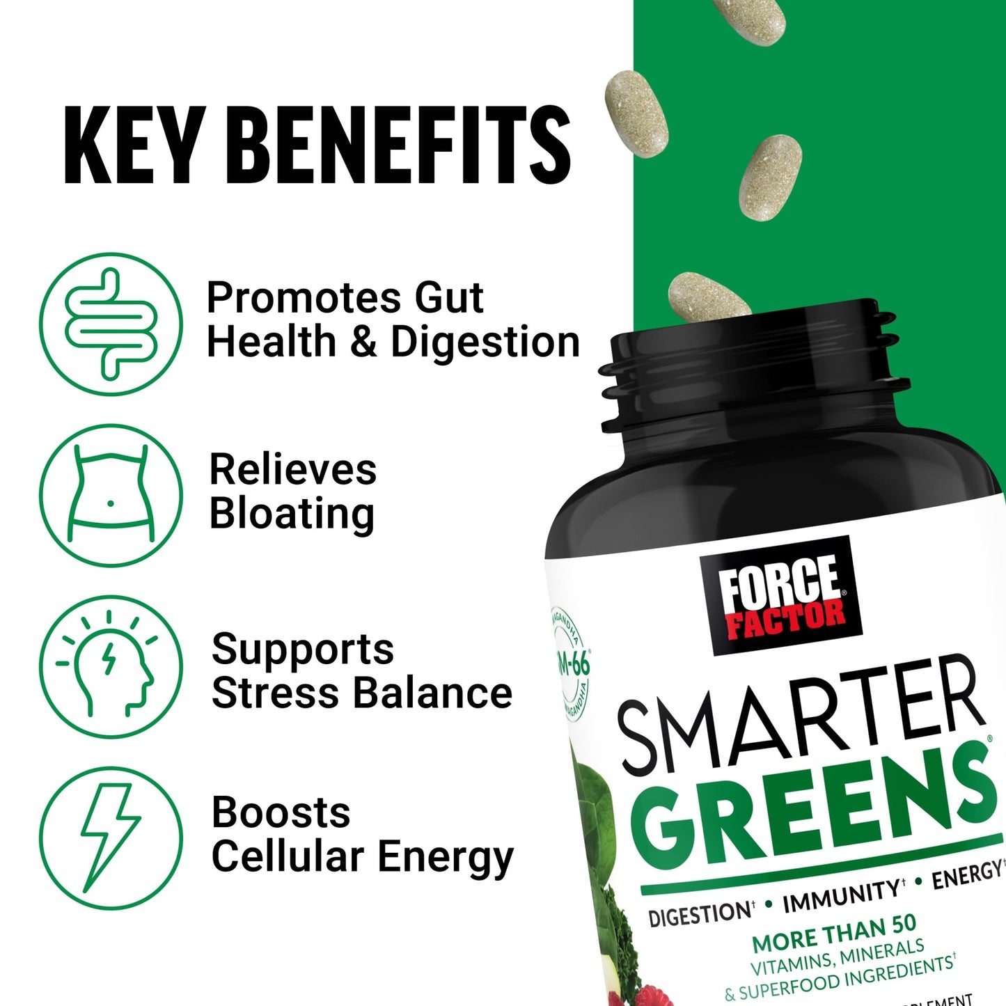 FORCE FACTOR Smarter Greens Tablets, Greens Supplement with 25+ Superfoods and Antioxidants to Improve Digestion, Reduce Stress, Strengthen Immunity, and Support Metabolism, 90 Tablets - dailyvitalstore