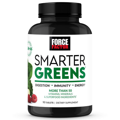 FORCE FACTOR Smarter Greens Tablets, Greens Supplement with 25+ Superfoods and Antioxidants to Improve Digestion, Reduce Stress, Strengthen Immunity, and Support Metabolism, 90 Tablets - dailyvitalstore