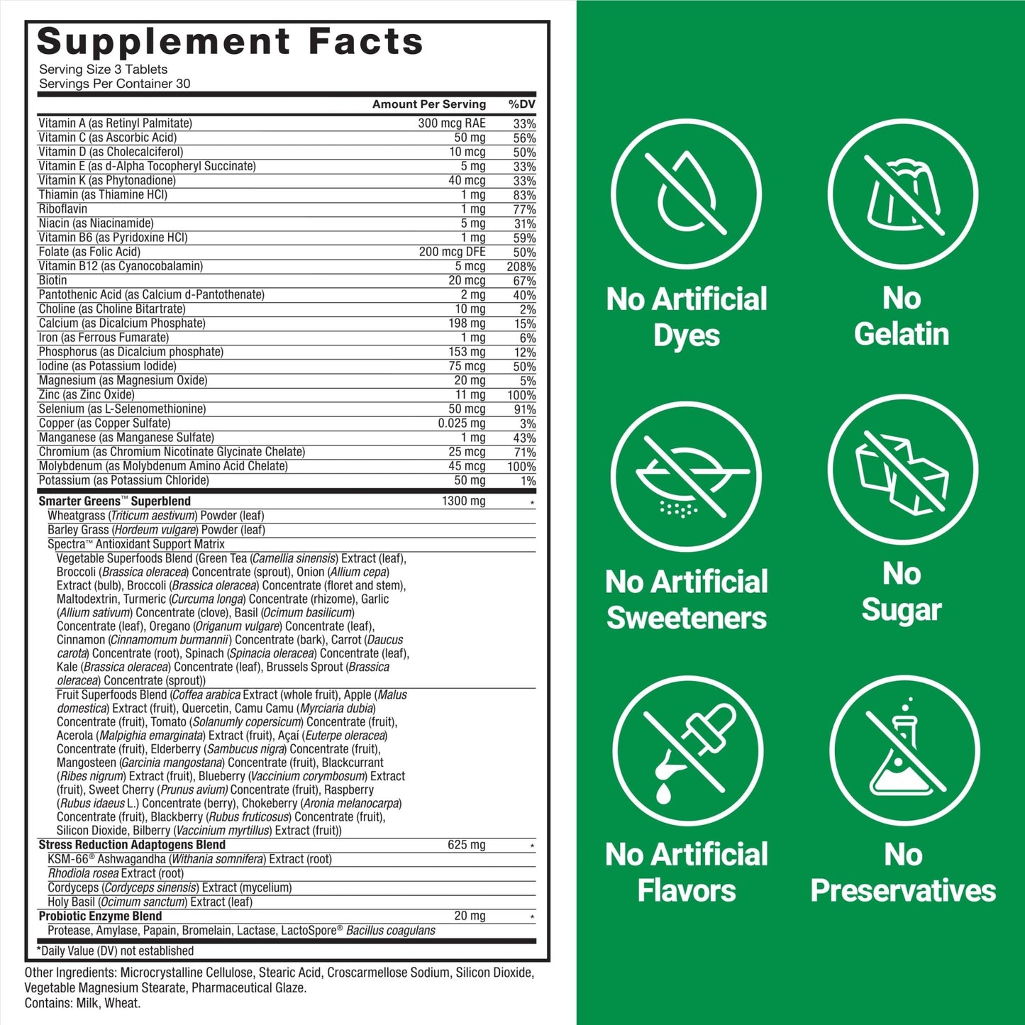 FORCE FACTOR Smarter Greens Tablets, Greens Supplement with 25+ Superfoods and Antioxidants to Improve Digestion, Reduce Stress, Strengthen Immunity, and Support Metabolism, 90 Tablets - dailyvitalstore
