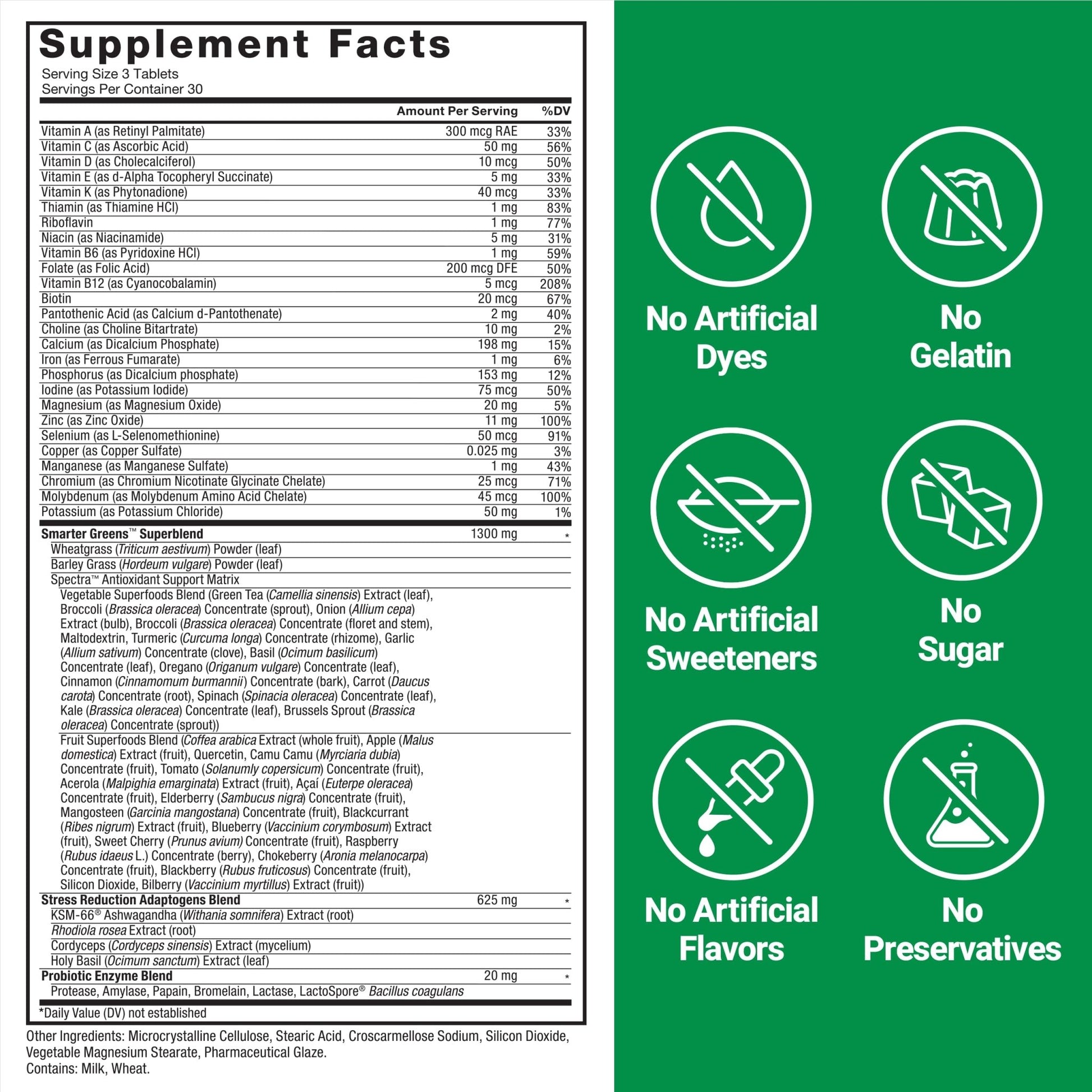 FORCE FACTOR Smarter Greens Tablets, Greens Supplement with 25+ Superfoods and Antioxidants to Improve Digestion, Reduce Stress, Strengthen Immunity, and Support Metabolism, 90 Tablets - dailyvitalstore